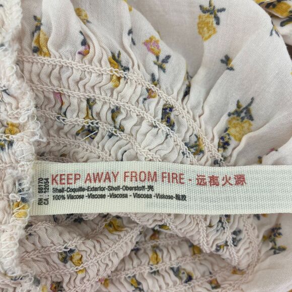 Free People Intimately Bella Smocked Dress S  Ivory Floral Mini Tie Straps Boho - Picture 13 of 16